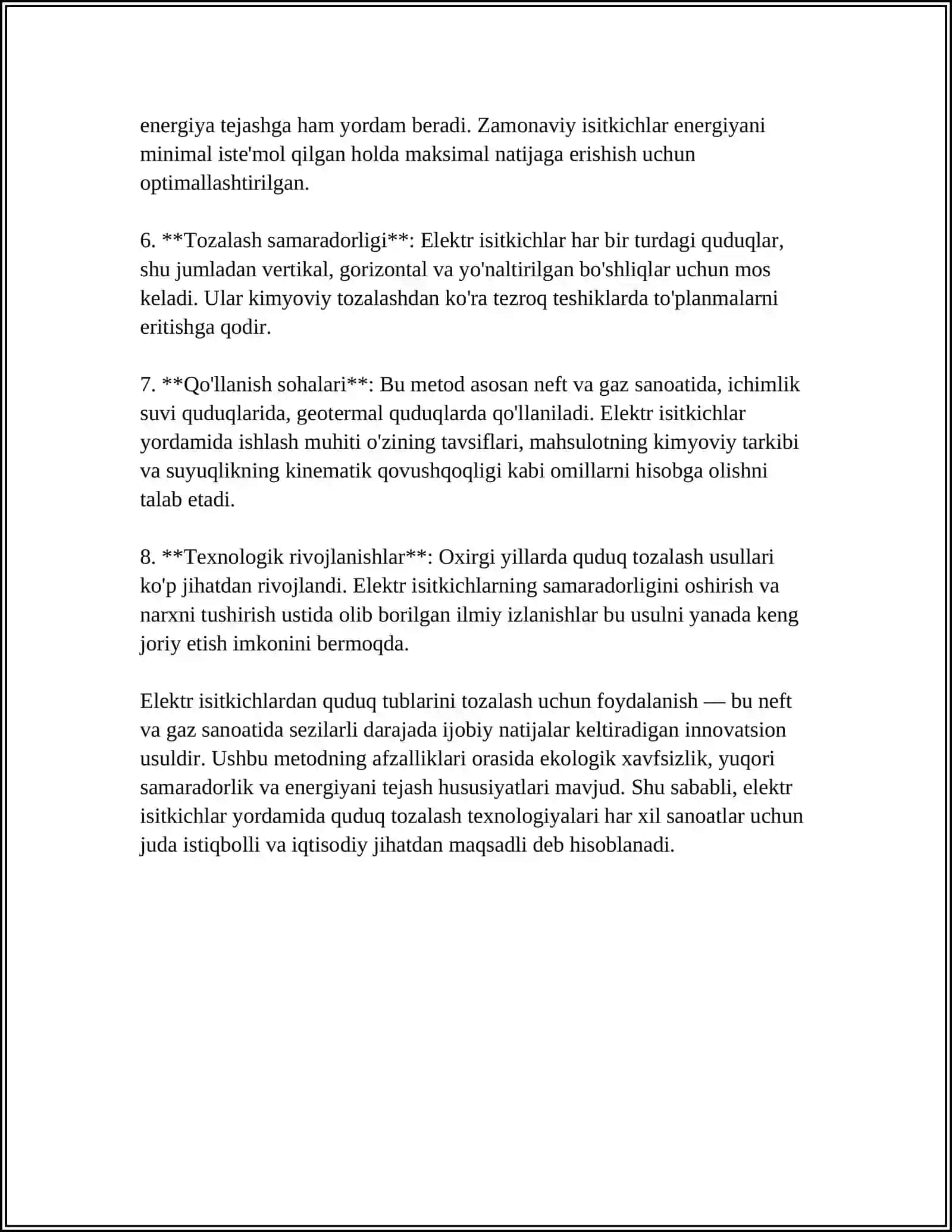 MUSTAQIL ISH Mavzu: QUDUQ TUBINI ELEKTR ISITGICH YORDAMIDA ISHLOV BERISH 4