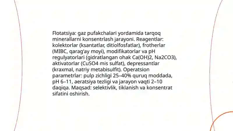 Tarqoq minerallarni samarali yig'ib olish va konsentratlash texnologiyalar 4