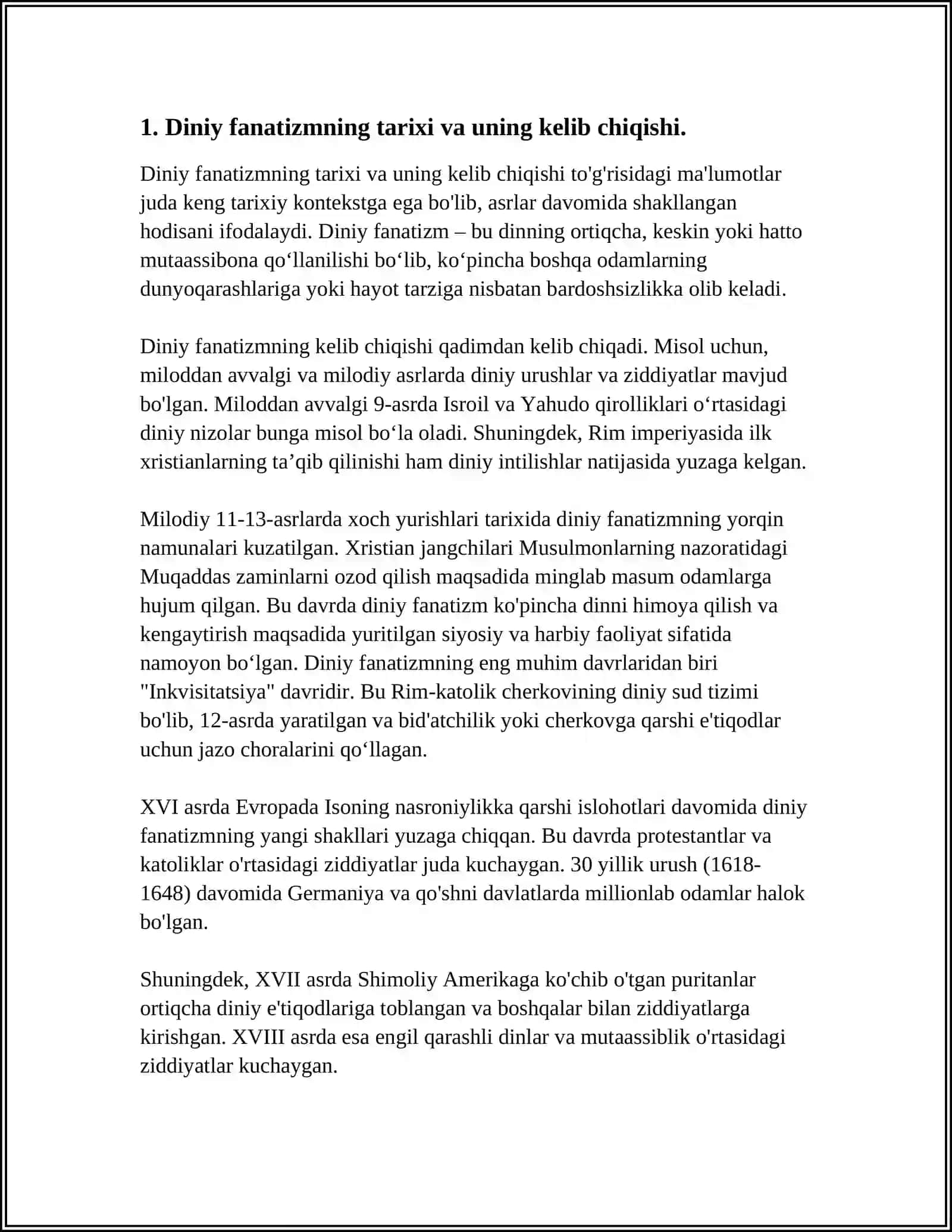 DINIY FANATIZM, EKSTREMIZM, FUNDAMENTALIZM, TERRORIZMNING TARIXI VA ULARNING HOZIRGI DAVRDA XAVFSIZLIKGA TAHDIDI 4