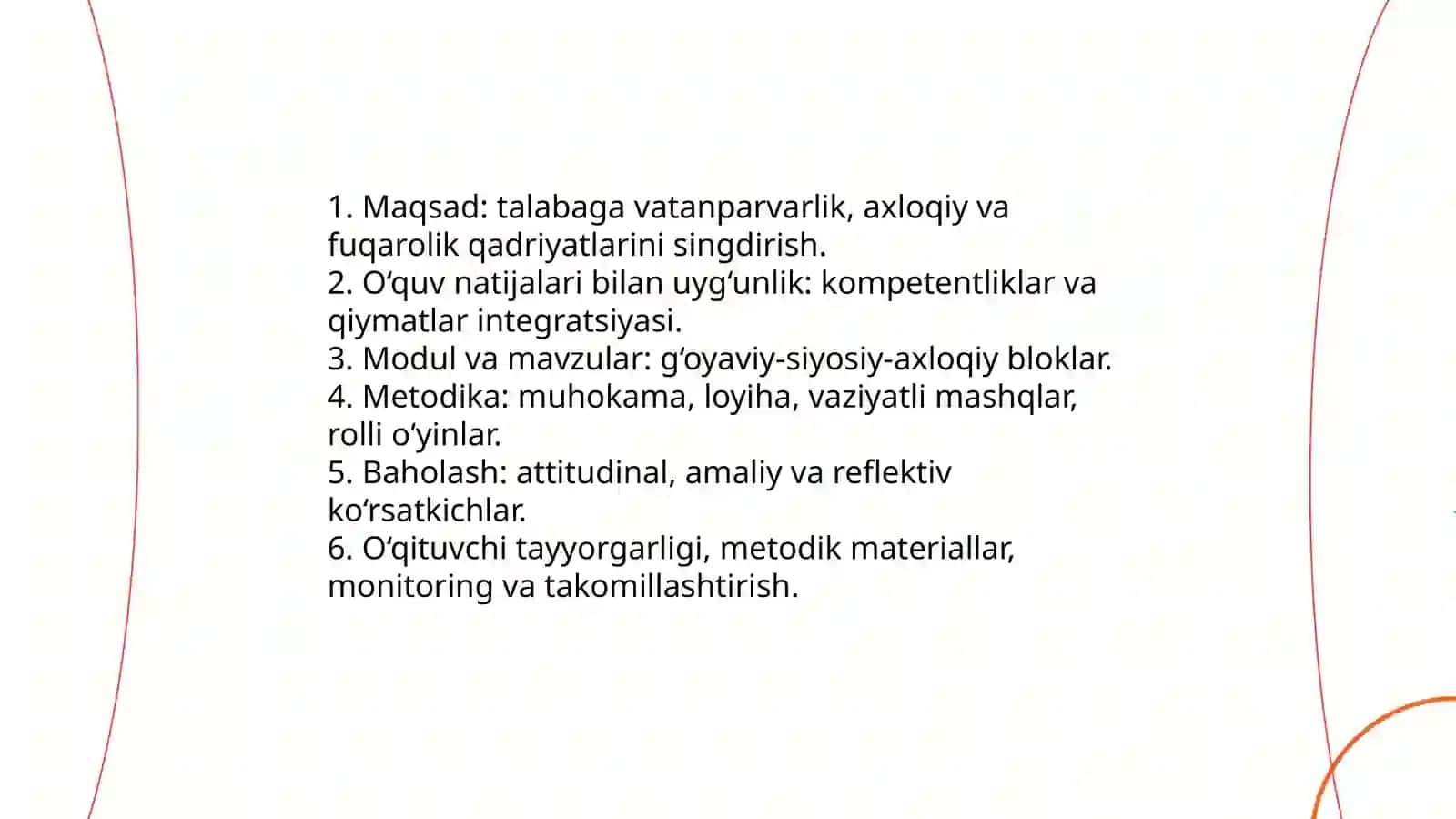 Kasbiy kompetentlik fanining mazmunida tarbiyaviy jarayonda g‘oyaviy-siyosiy-axloqiy tarbiyani tashkil etish 4