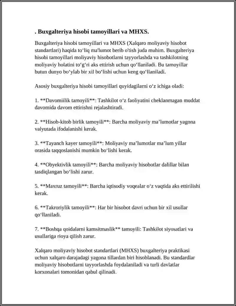 Buxgalteriya hisobi tamoyillari va MHXS 4