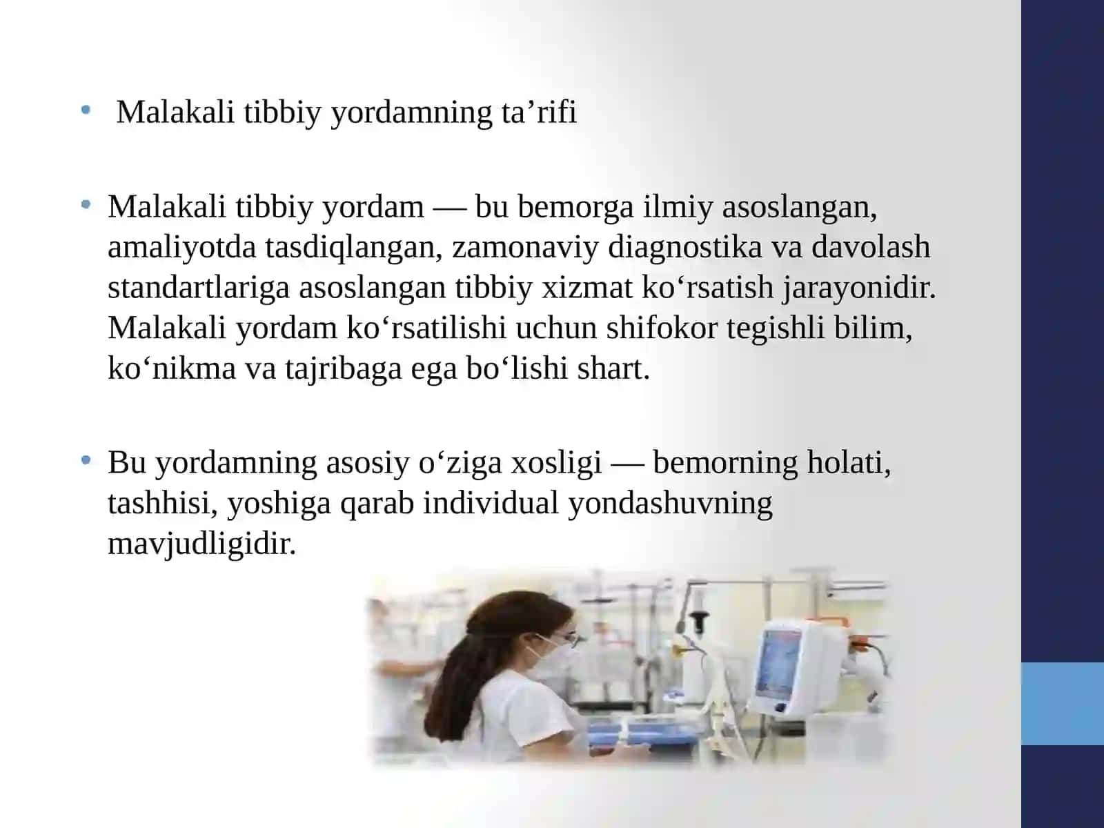 Malakali va ixtisoslashgan tibbiy yordam va shifokor tibbiy yordamni tashkil etish 4