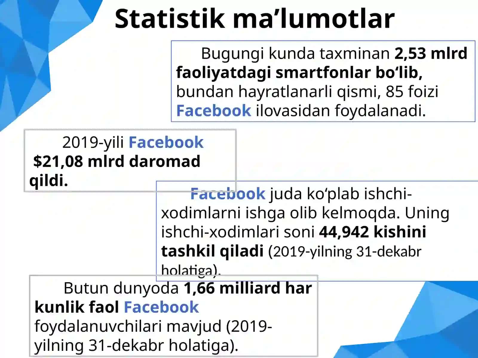Internet marketing fanidan “Facebook” mavzusida MUSTAQIL ISH 4