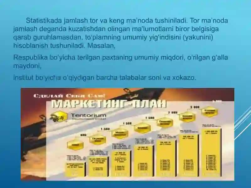 STATISTIK MA’LUMOTLARNI JAMLASH VA GURUHLASH  статистик жамлаш ва гурухлаш 4