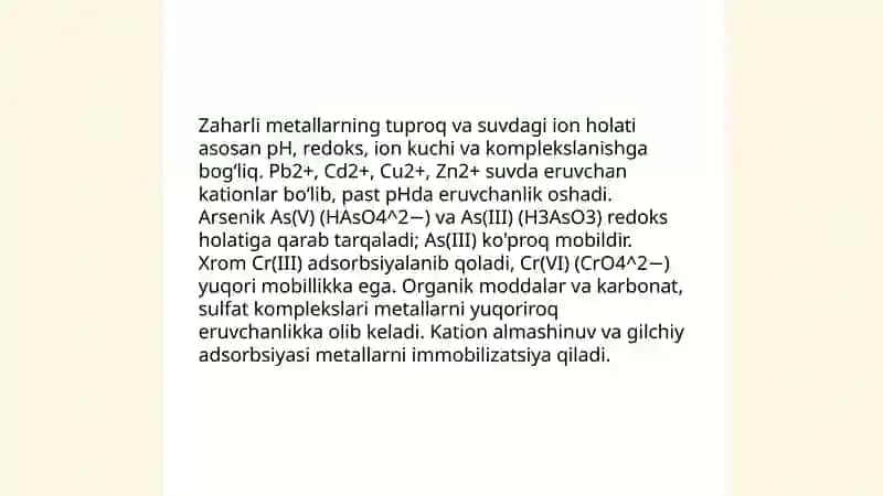 Tuproq va suvning ifloslanishi va ion boglanish 4