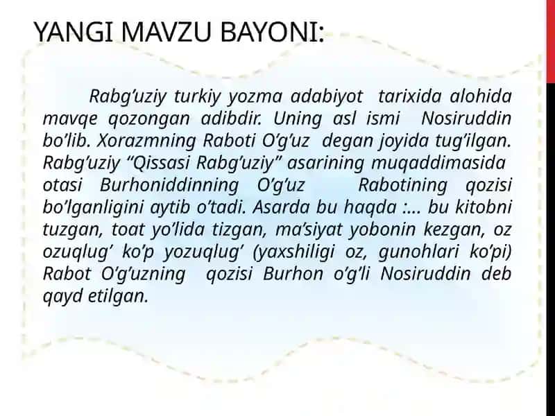 “QISSASI RABG’UZIY”   ILK BADIIY NASR NAMUNASI 4