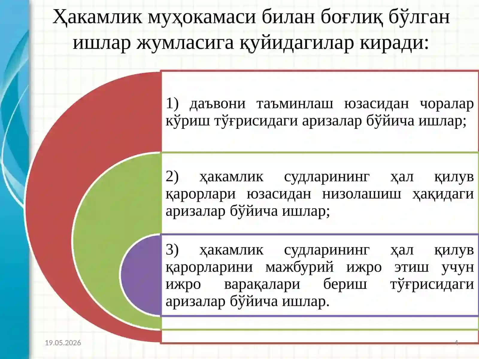 ҲАКАМЛИК СУДИНИНГ ҲАЛ ҚИЛУВ ҚАРОРИНИ БЕКОР ҚИЛИШ ВА МАЖБУРИЙ ИЖРО ЭТИШ УЧУН ИЖРО ВАРАҚАСИ БЕРИШ ТЎҒРИСИДАГИ ИШЛАРНИ ЮРИТИШ 4