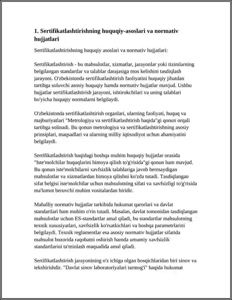 O‘ZBEKISTON RESPUBLIKASIDA SERTIFIKATLASHTIRISH FAOLIYATI VA MILLIY SERTIFIKATLASHTIRISH TIZIMI 4