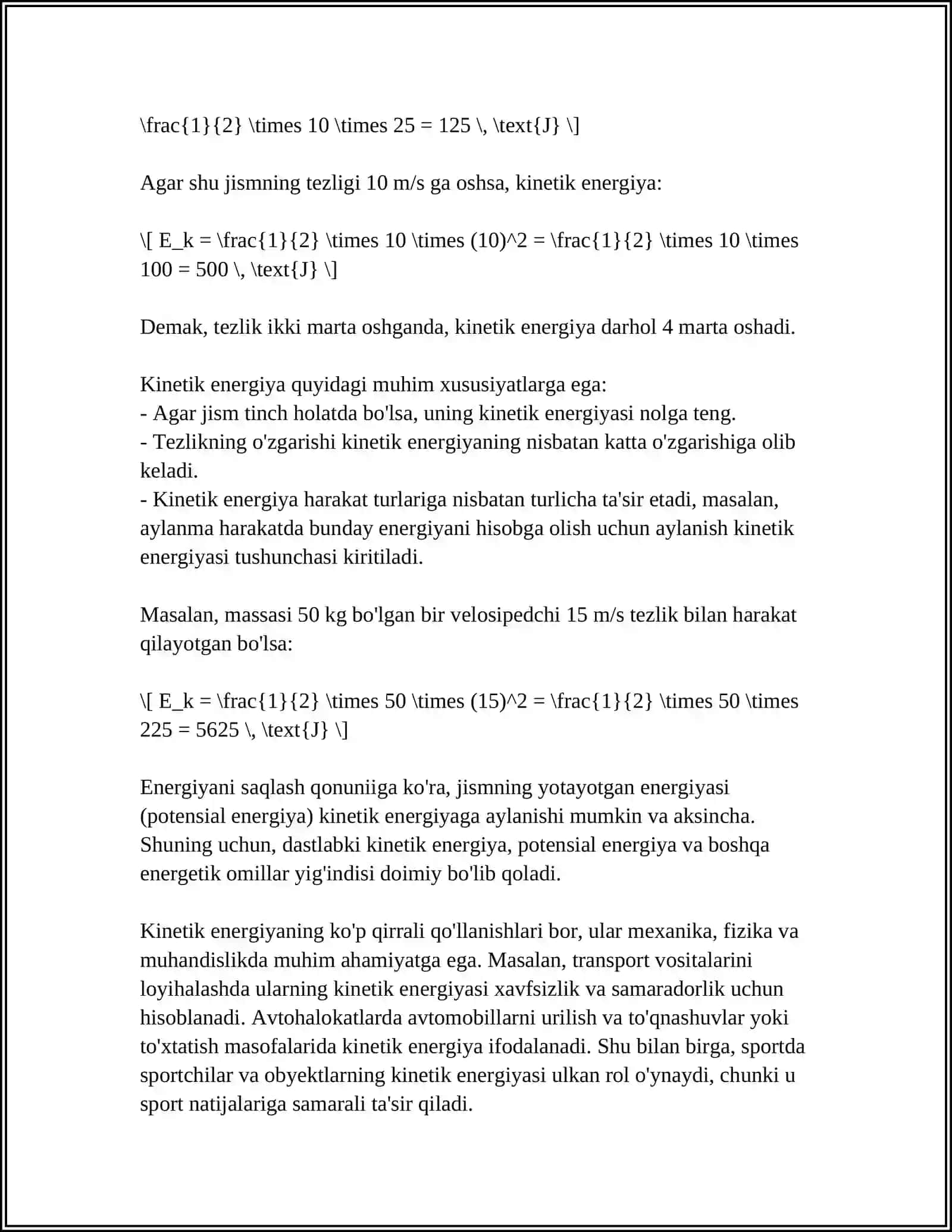 MEXANIK ENERGIYANING SAQLANISH QONUNI XAQIDA MALUMOT BERING 4