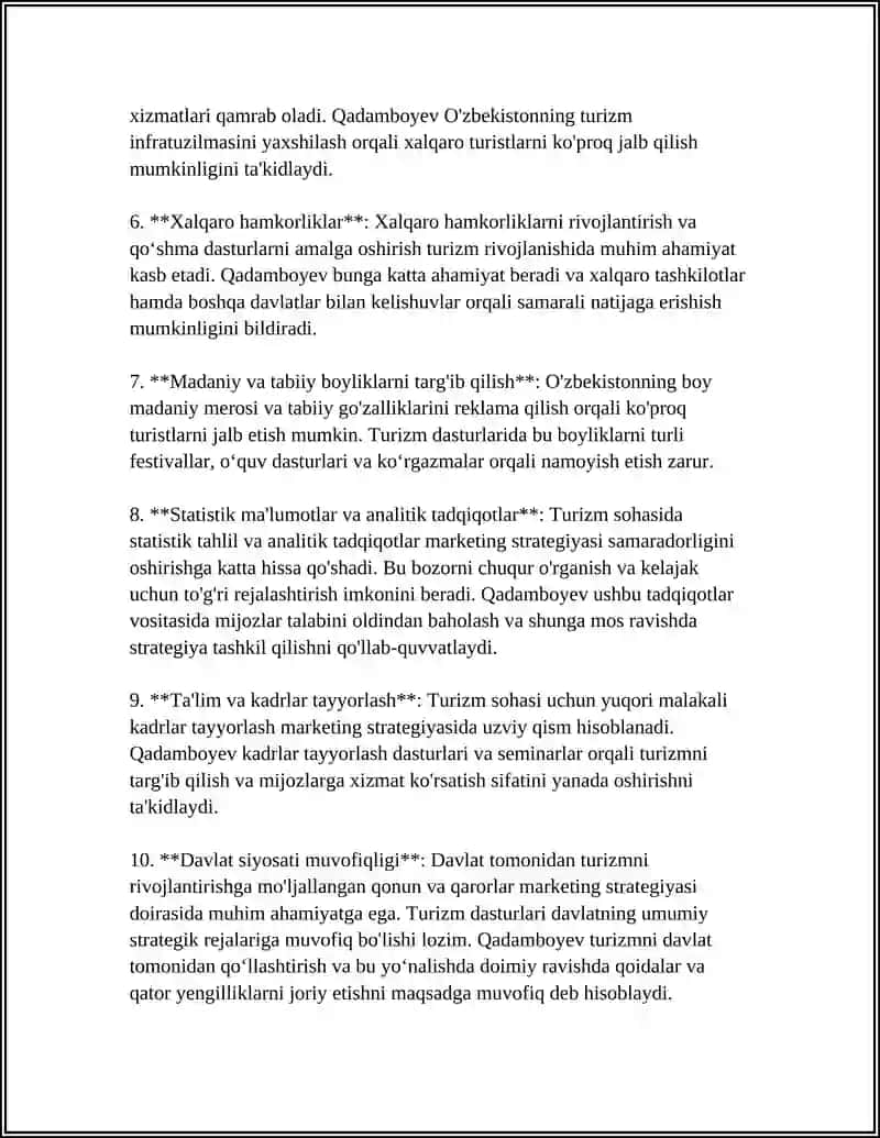 MARKETING BO’YICHA DAVLAT TURIZM DASTURLARI 4