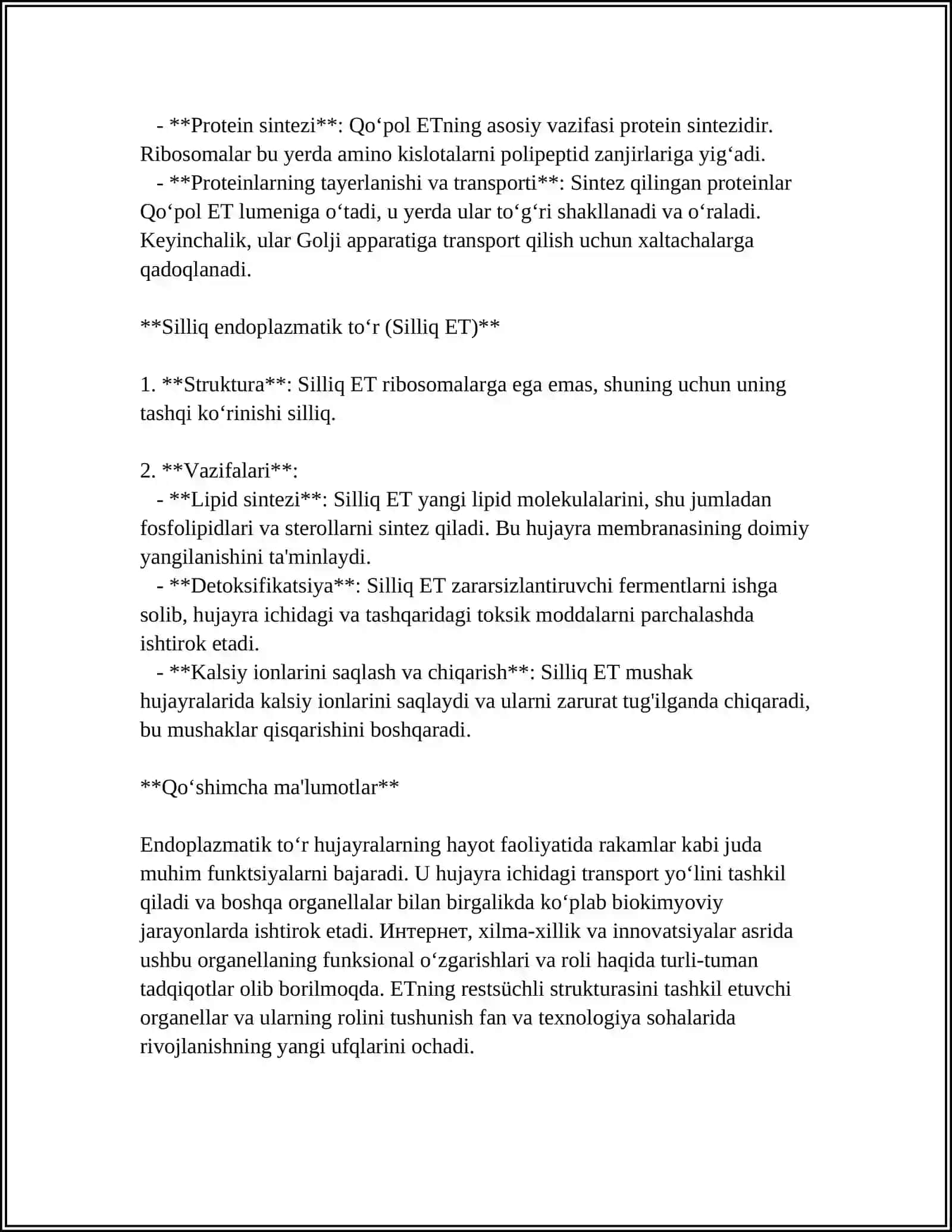 Endoplazmatik Toʻr va Golji Aparatining Tuzilishi va Vazifalari 4