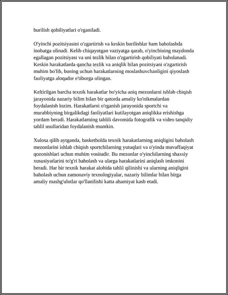BASKETBOL MASHG'ULOTLARIDA TEXNIK HARAKATLAR ANIQLIGINI BAHOLASH 4