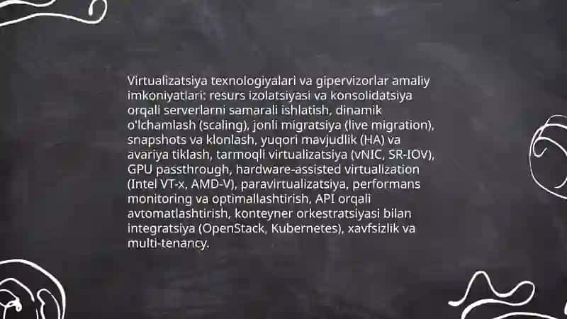 Bulutli texnologiyalarda apparat va dasturiy vositalar ularni qo'llash imkoniyatlari va tadbiq etish 4