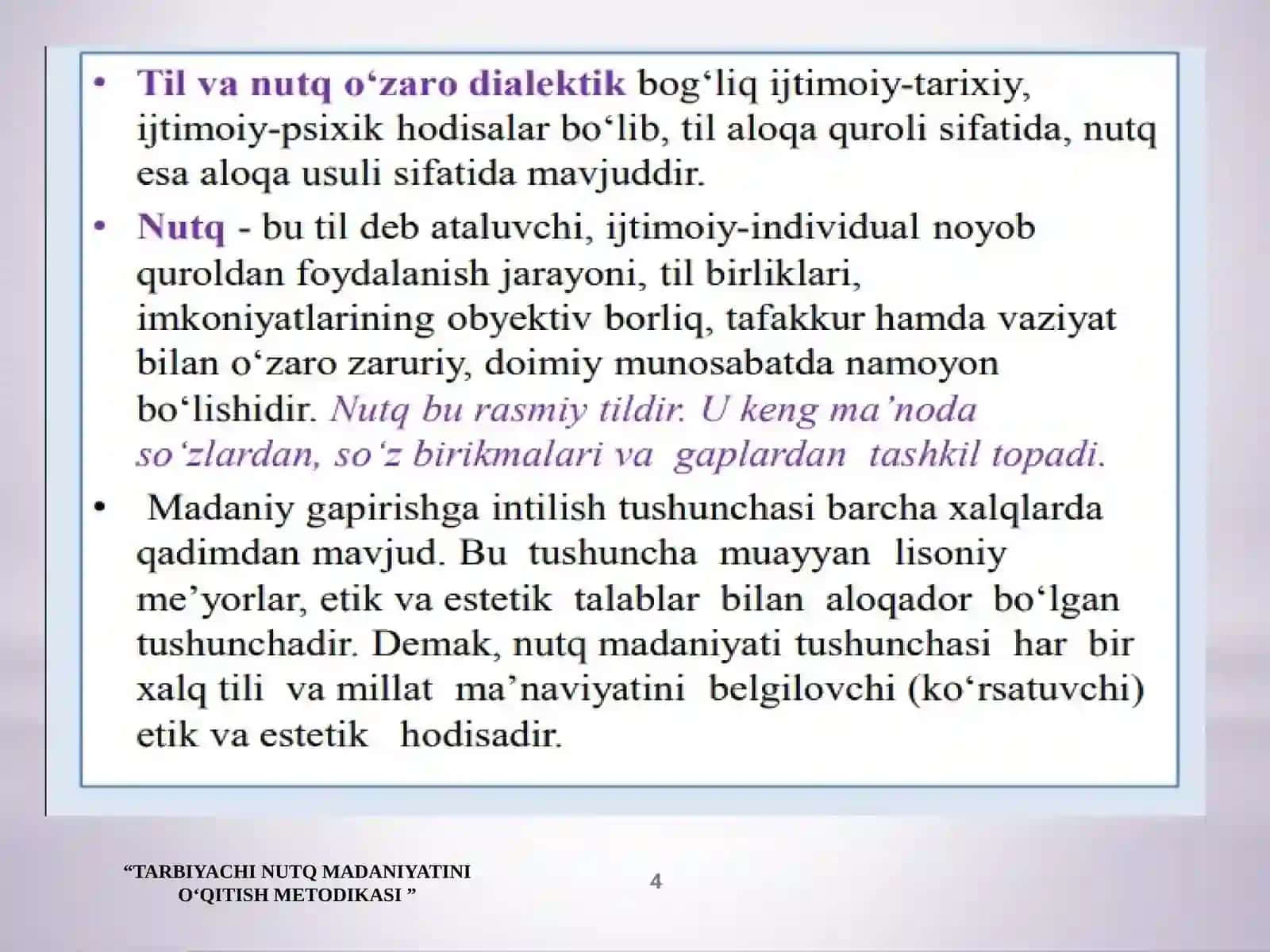 TARBIYACHI NUTQ MADANIYATINI O‘QITISH METODIKASI 4