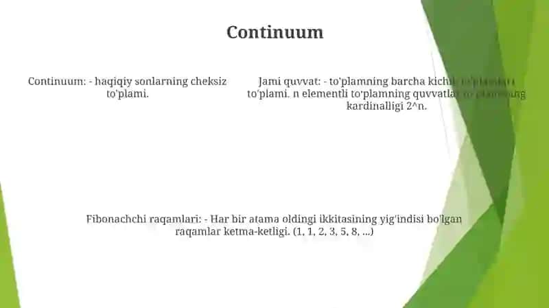 Toplam Quvvati Sanoqli Va Sanoqsiz To'Plamlar E Soni Haqida Va Fibonachchi Sonlar 4