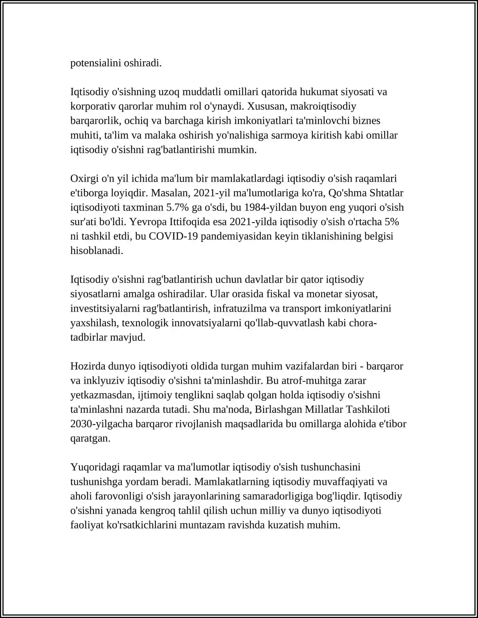 IQTISODIY O'SISH: UMUMIY TAVSIF,NEOKEYNSCHA VA NEOKLASSIK MODELLARI 4