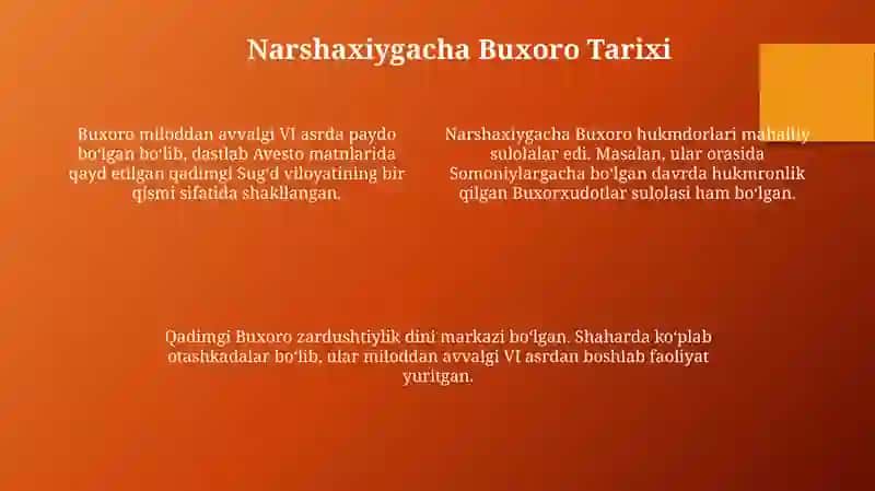 Narshaxiyning “Buxoro tarixi” asarida Movarounnahr tarixi 4