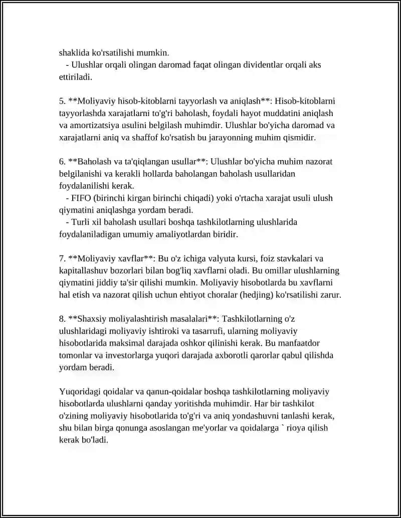Boshqa tashkilotlardagi ulushlarning moliyaviy hisobotlarda yoritilishi 4