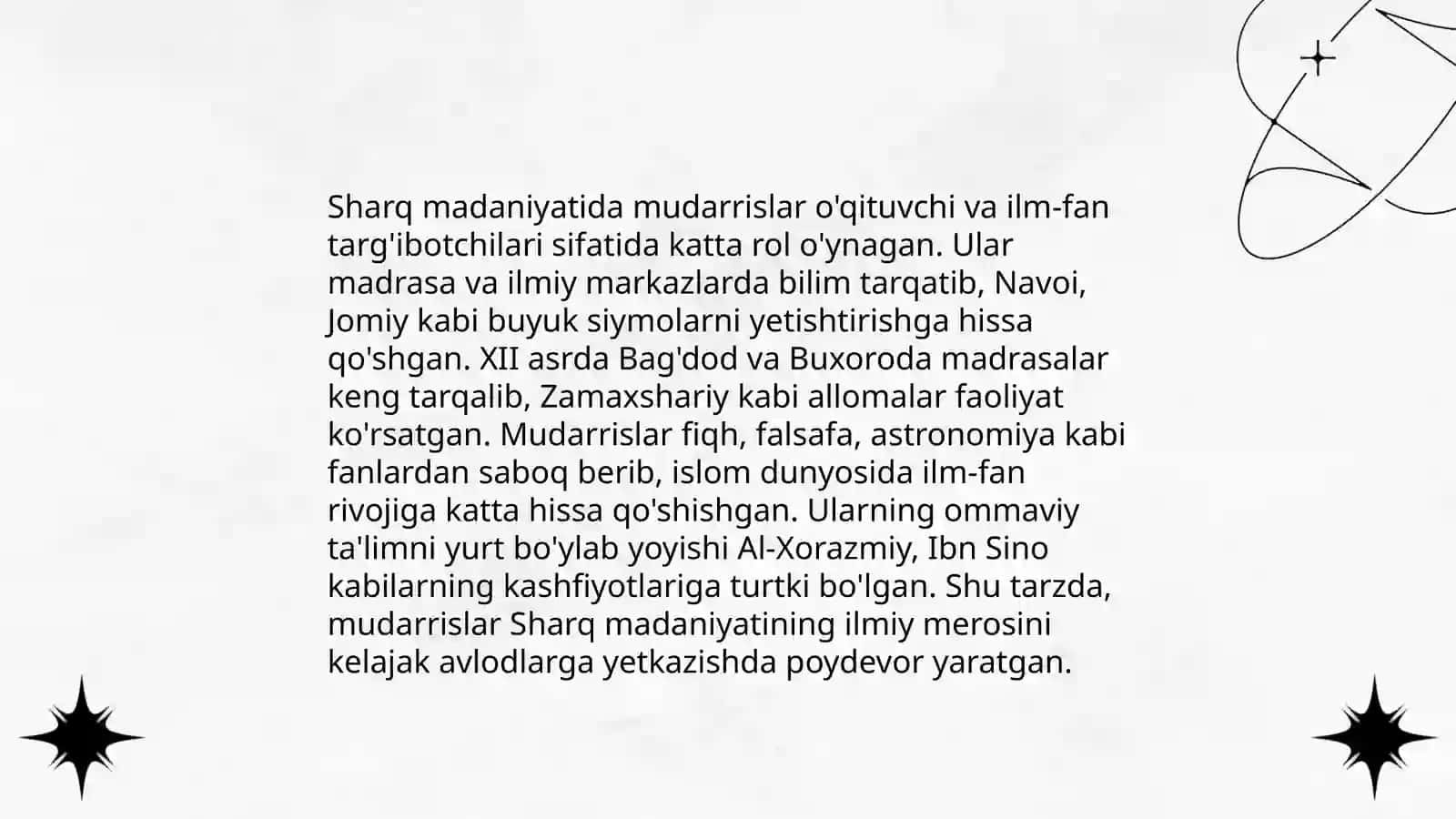 Sharq donishmandlari va mutaffakirlarining ijodiy merosida mudarrislarni tanlash ularga qo'yilgan talablar 4