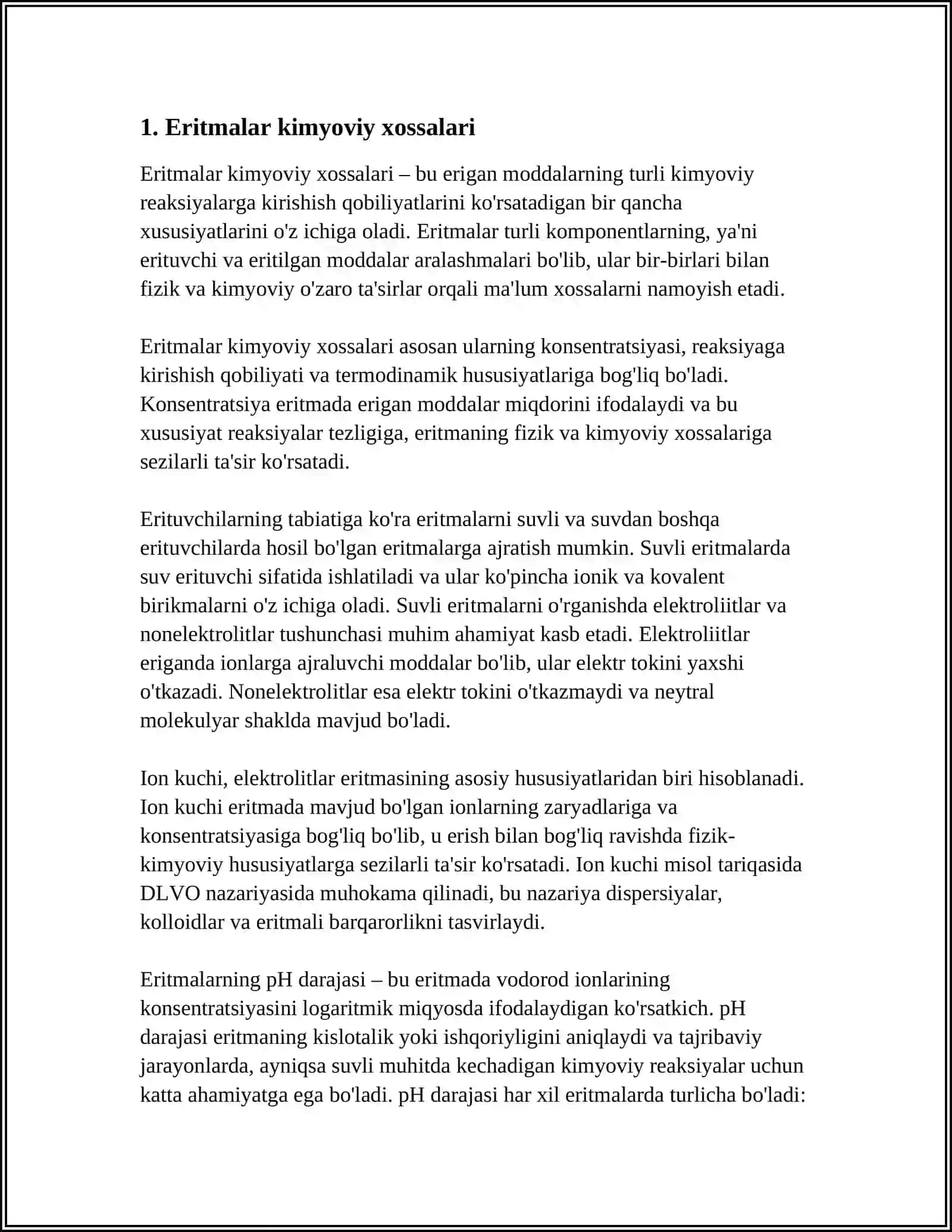 ERITMALARNING XOSSALARI.BIOLOGIK ERITMANING OSMOTIK BOSIMLARI IZOTONIK GIPOTONIK VA GIPERTONIK ERITMALAR 4
