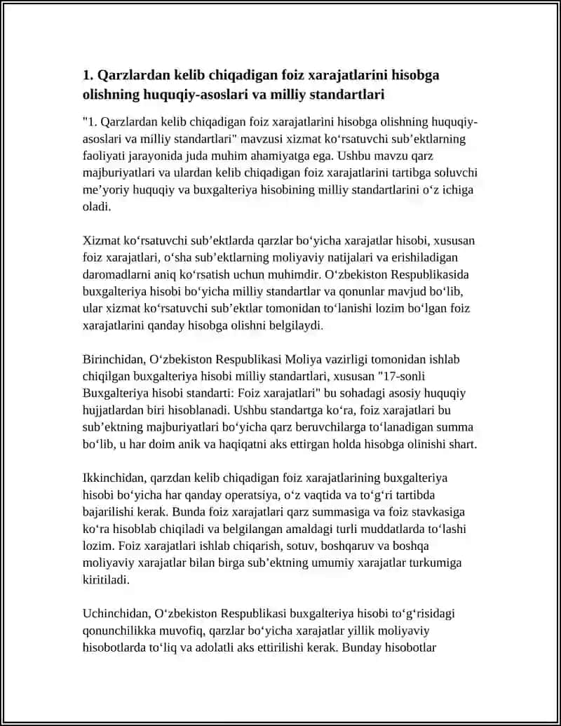 XIZMAT KO‘RSATUVCHI SUB’YEKTLARDA QARZLAR BOʻYICHA XARAJATLAR HISOBINING O’ZIGA XOS XUSUSIYATLARI 4
