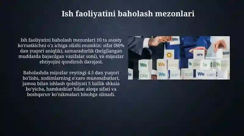 Faoliyatni baholash, vaqtni boshqarish va etik munosabatlar tizimi 4