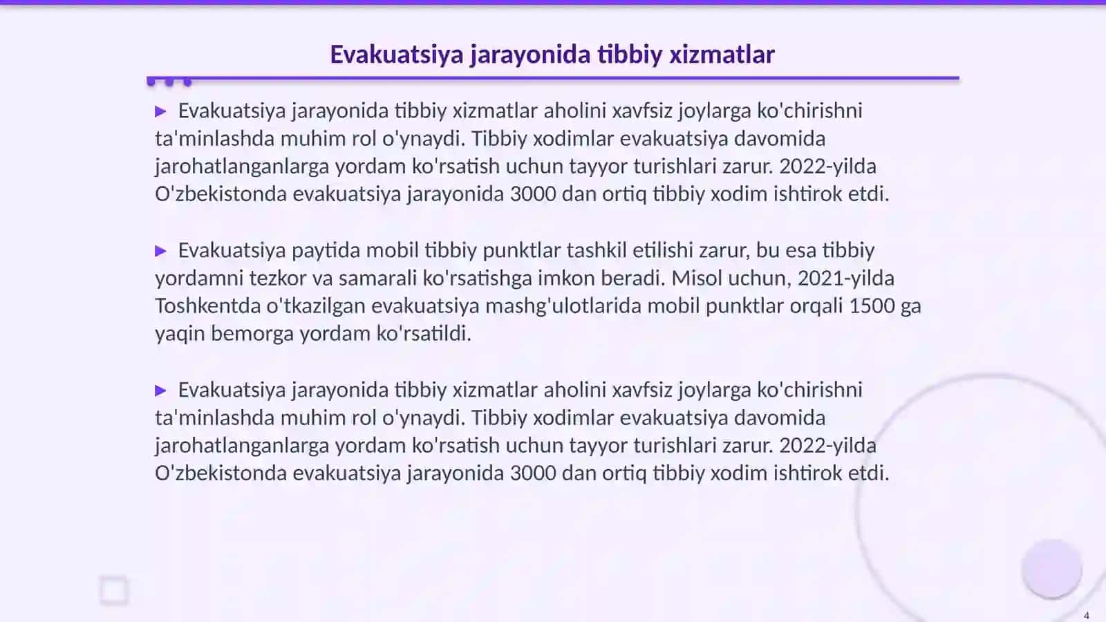 Evakuatsiyalash jarayonida Tibbiy Ta'minlash 4