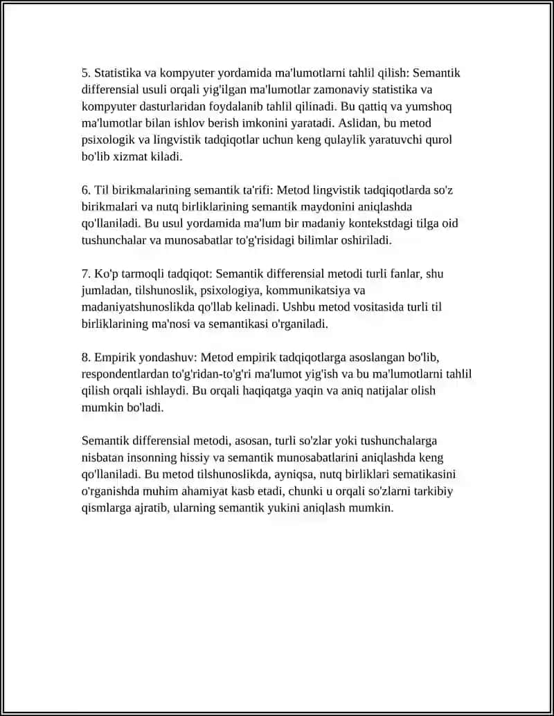 SEMANTIK DIFFERENSIAL METODI BO'YICHA NUTQ BIRLIKLARI SEMATIVASINI O'RGANISH 4