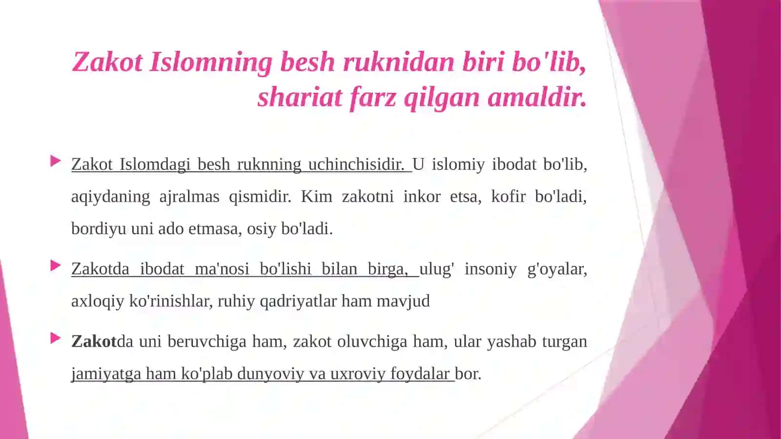 Zakot tushunchasi. Zakotning lug‘aviy ma’nosi, iqtisodiy va ijtimoiy ahamiyati Nazariy manbaalari 4