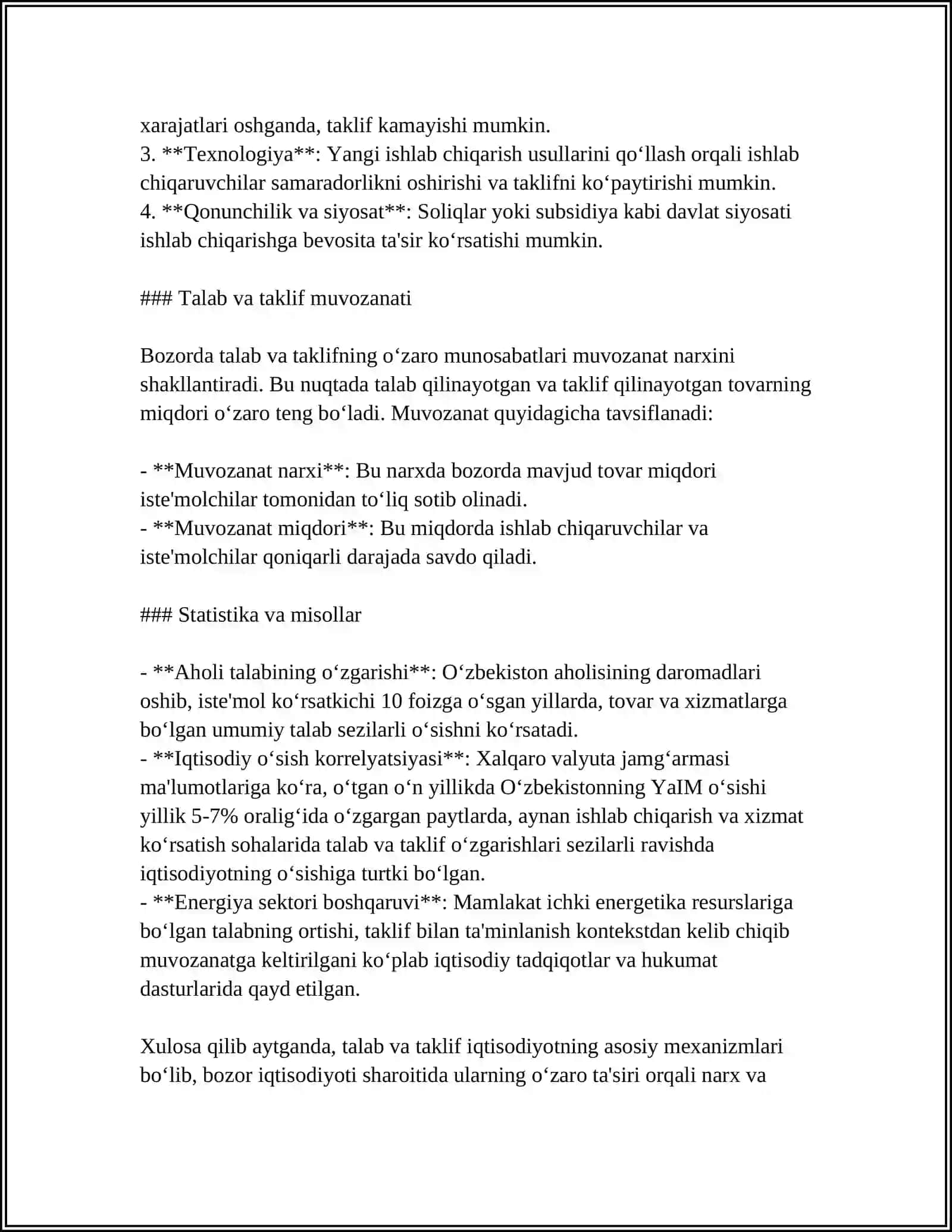 TALAB VA TAKLIF QONUNIGA KO‘RA NARX BELGILASH USULLARI 4
