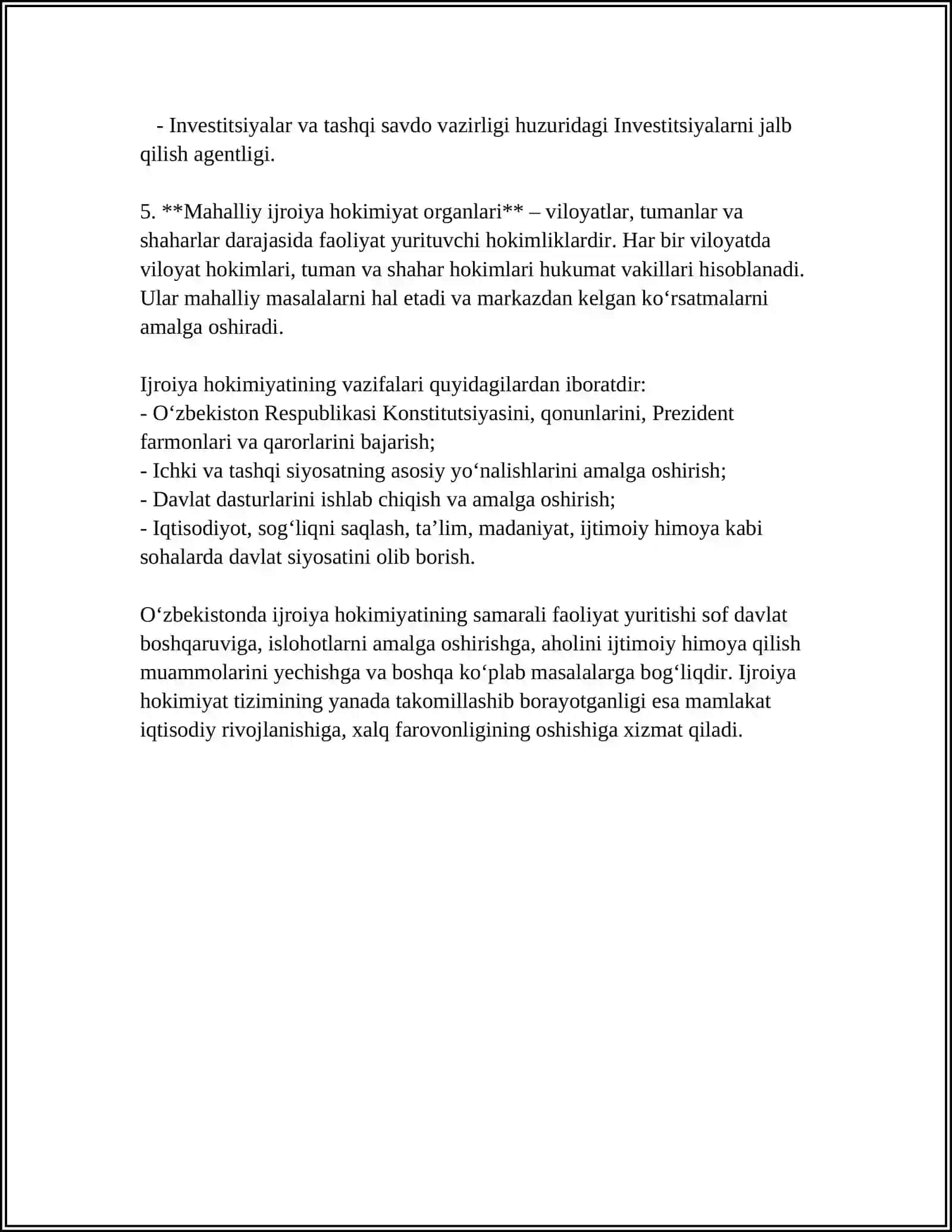 O'ZBEKISTONDA IJROIYA HOKIMIYAT ISLOHOTLARI TO'G'RISIDA MA'LUMOT 4
