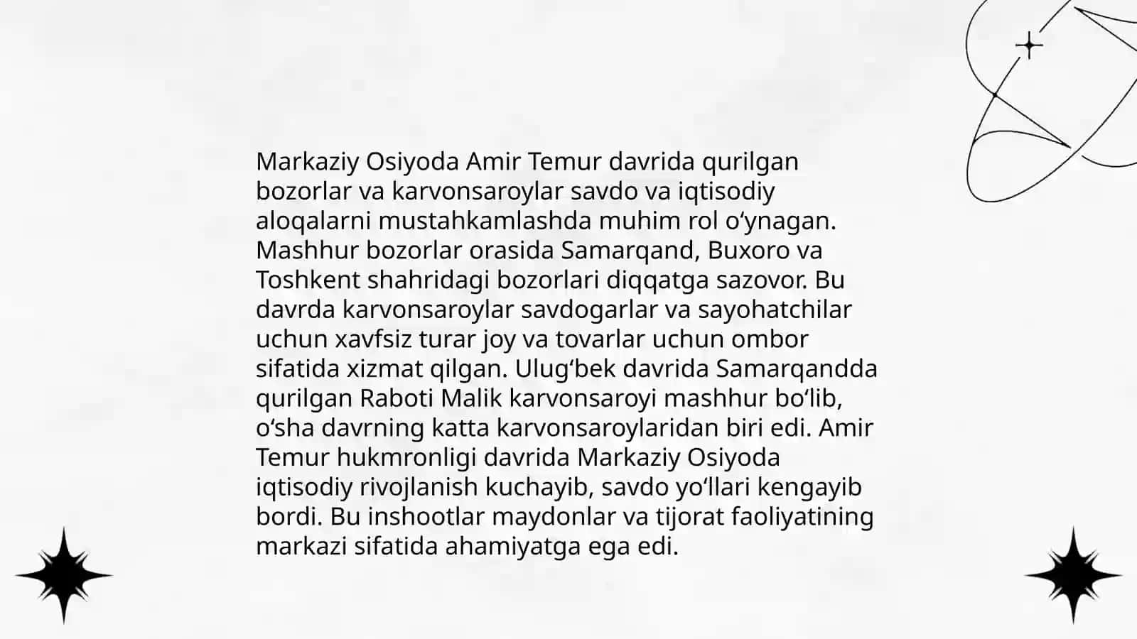 Amir Temur va Zahiriddin Muhammad Boburning qilgan iqtisodiy ishlar 4