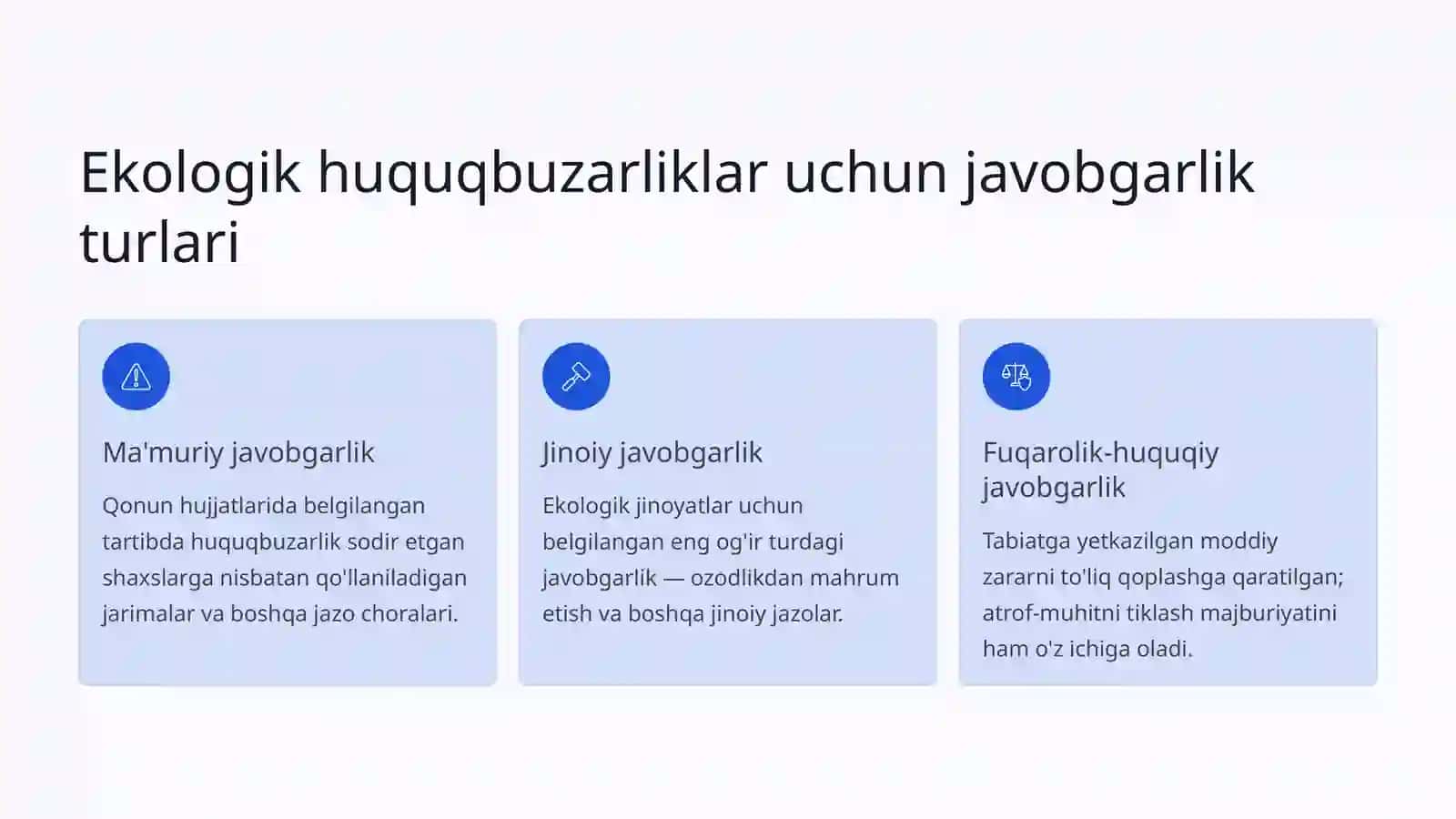 O'zbekistonda ekologik huquqbuzarliklar uchun yuridik javobgarlik 4