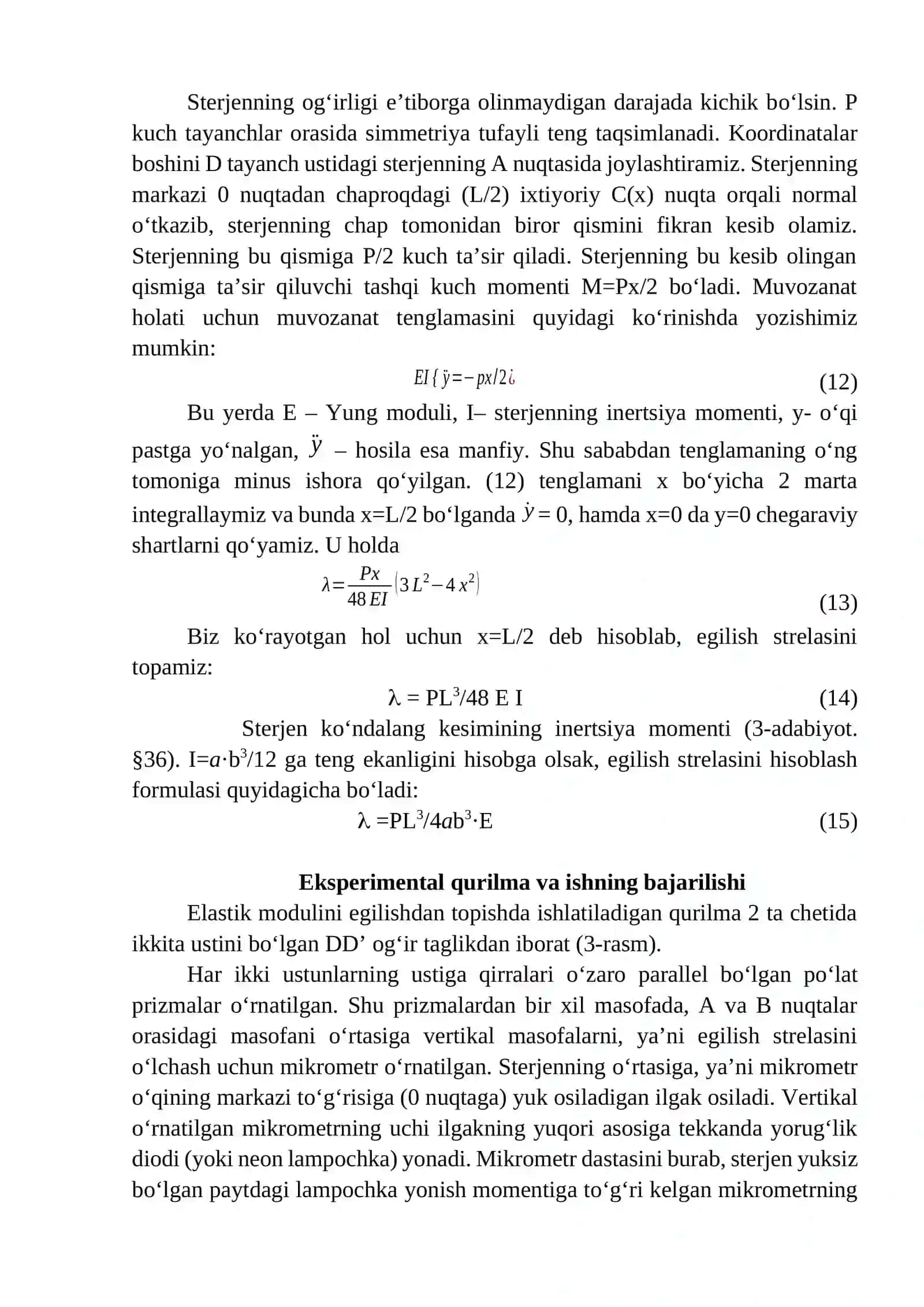 Elastiklik modulini egilishdan aniqlash 4
