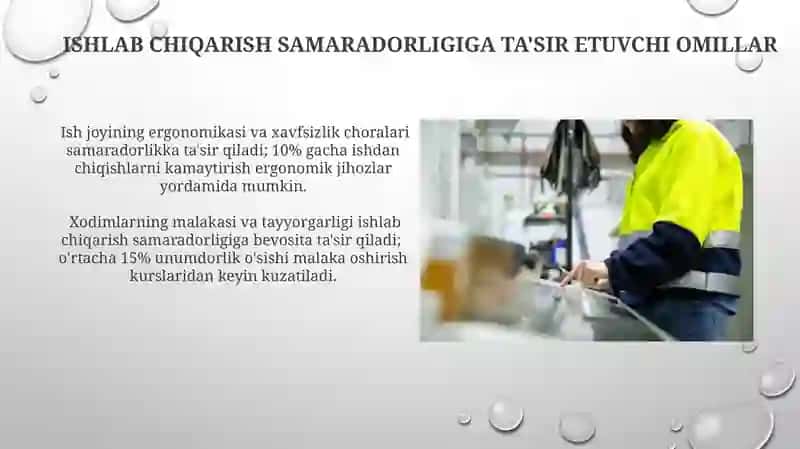 Mehnat unumdorligi va ishlab chiqarish samaradorligiga ta'sir etuvchi omillar 4