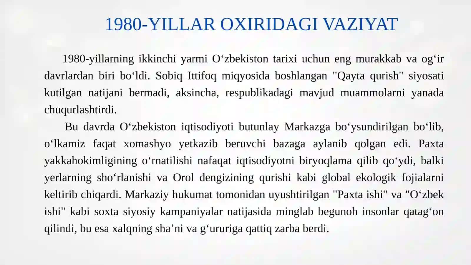 O'ZBEKISTON MUSTAQILLIGINING E'LON QILINISHI VA UNING TARIXIY AHAMIYATI 4