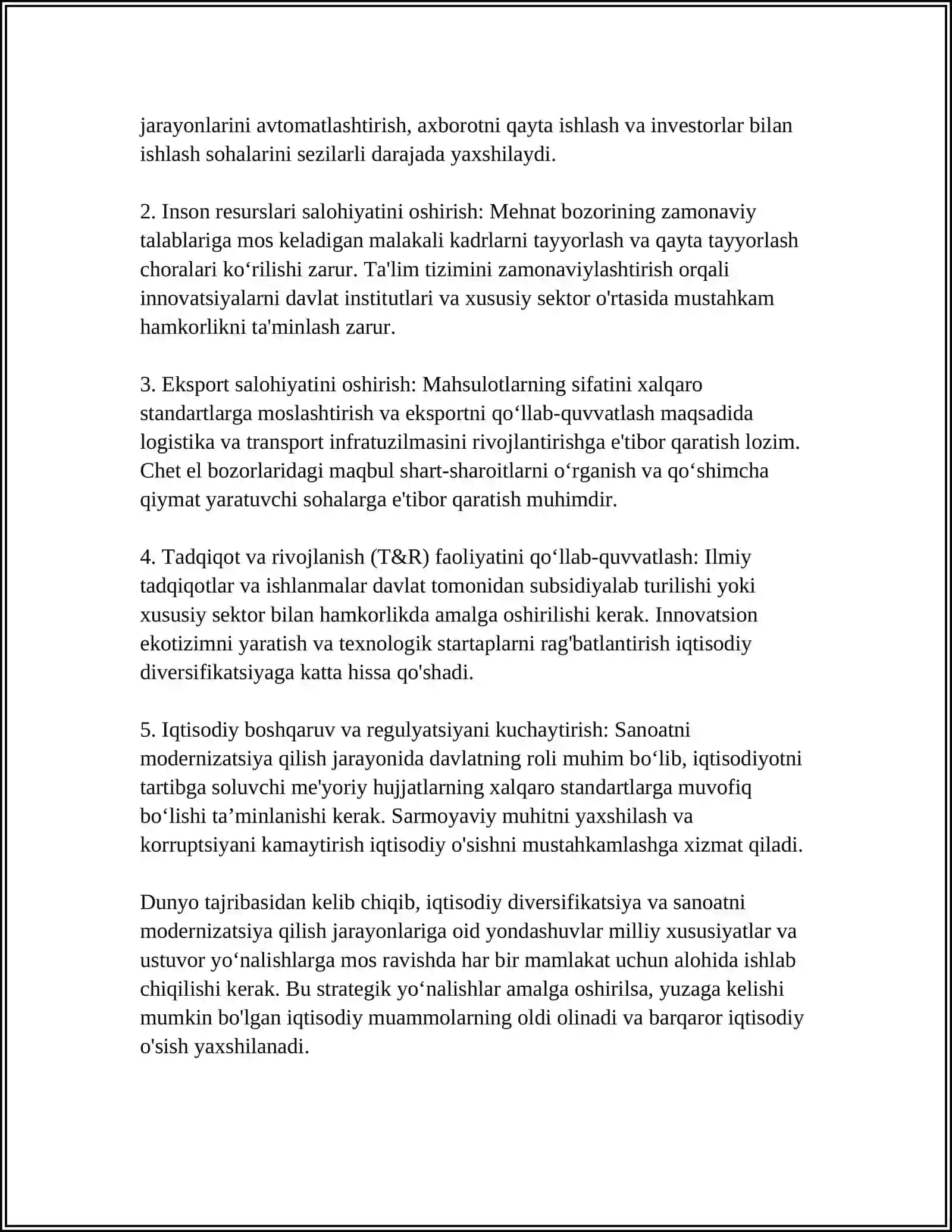 BARQAROR IQTISODIY O‘SISHNING ASOSIY YO‘NALISHLARI NIMALARDAN IBORAT? 4