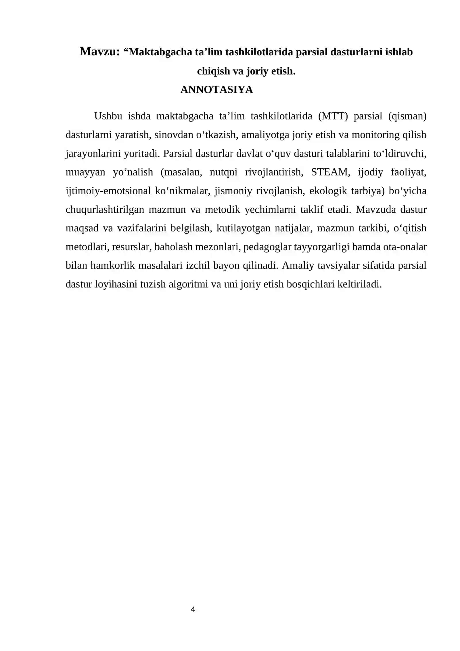 Parsial dasturlarni ishlab chiqish va joriy etish 4