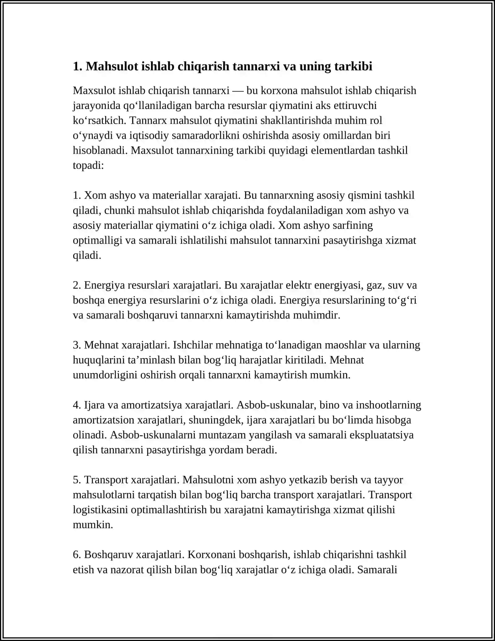 MAXSULOT ISHLAB CHIQARISH VA DAVR XARAJATLARI TAHLILI 4
