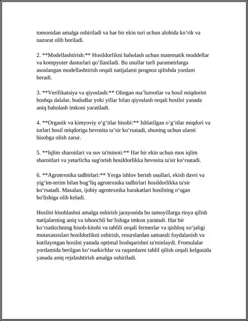 HOSILANI HISOBLASH QOIDALARI 4