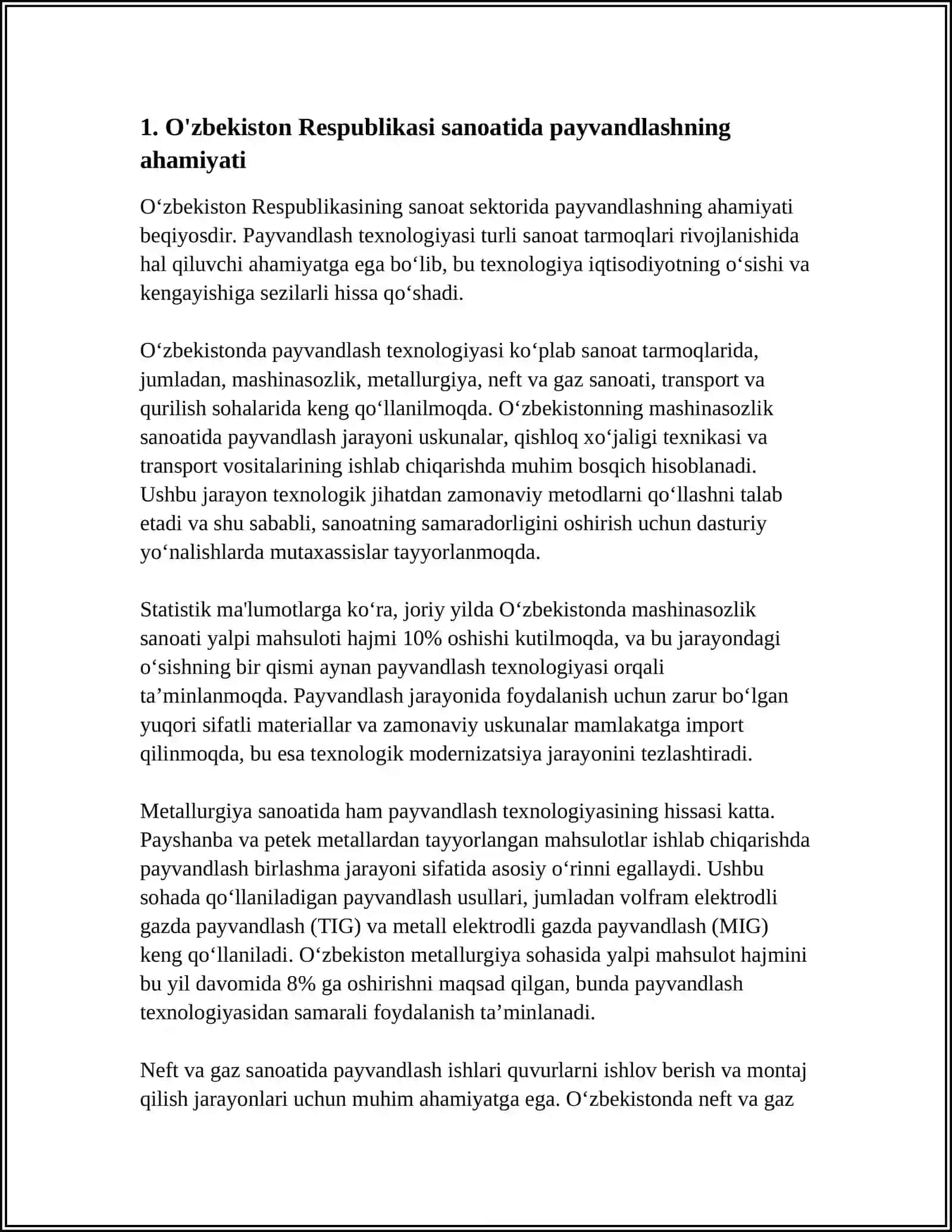 O'ZBEKISTON RESPUBLIKASI SANOATIDA PAYVANDLASHNING O'RNI 4
