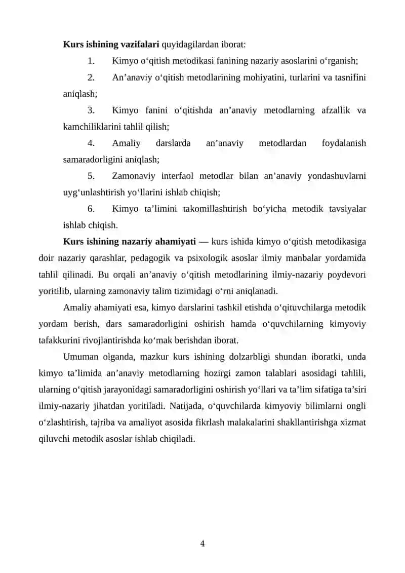 "Kimyo o‘qitishning an‘anaviy metodlari va ularning umumiy tavsifi" 4