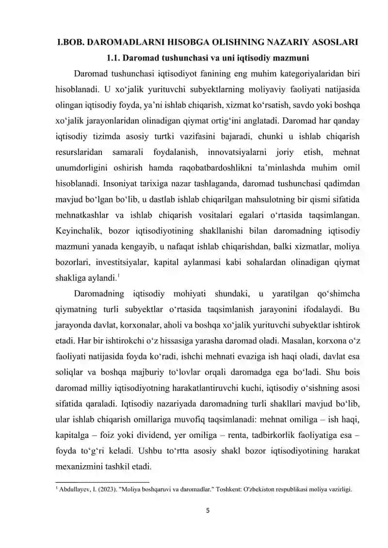 DAROMADLARNI HISOBGA OLISH BOSQICHLARI.DAROMADNI TAN OLISHNI BESH BOSQICHLI MODELI 4
