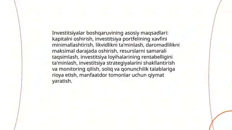 Investitsiyalarni boshqarishning mohiyati, maqsadi va vazifalari 4