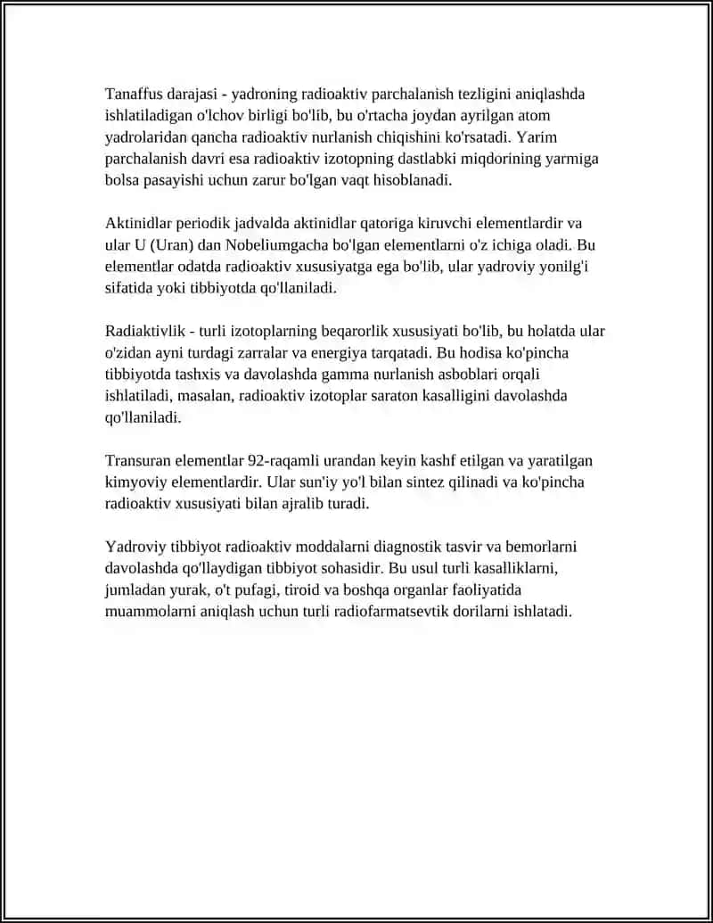 YADRO KIMYOSI VA UNI TIBBIYOTDAGI AHAMIYATI 4