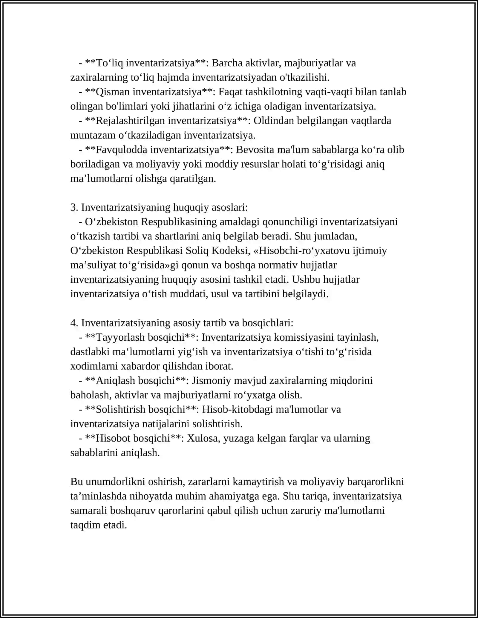 MOL MULK VA MOLIYAVIY MAJBURIYATLARNI INVENTARIZATSIYA ULAR NATIJALARINI HISOBGA OLISH 4