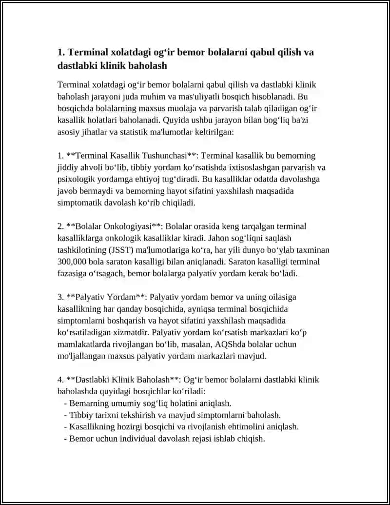 TERMINAL XOLATDAGI OGʻIR BEMOR BOLALARNI OLIB BORISHDA-BEMOR BOLANI AXVOLI XAQIDA XABAR 4