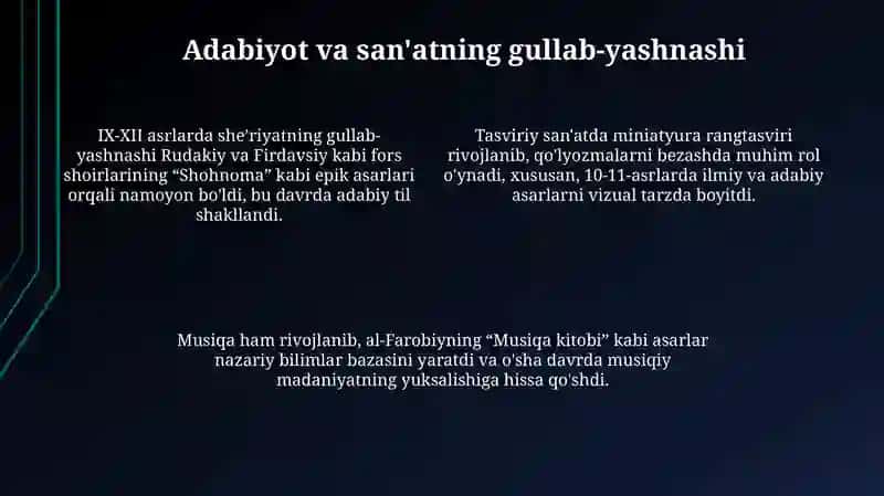 9-12-asrlarda mamlakatlar hududida roʻy berayotgan ma'daniy uygʻonishlar 4