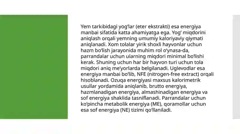 Omuxta yemlarning ozuqaviy qiymatini aniqlash, retsept tuzish 4