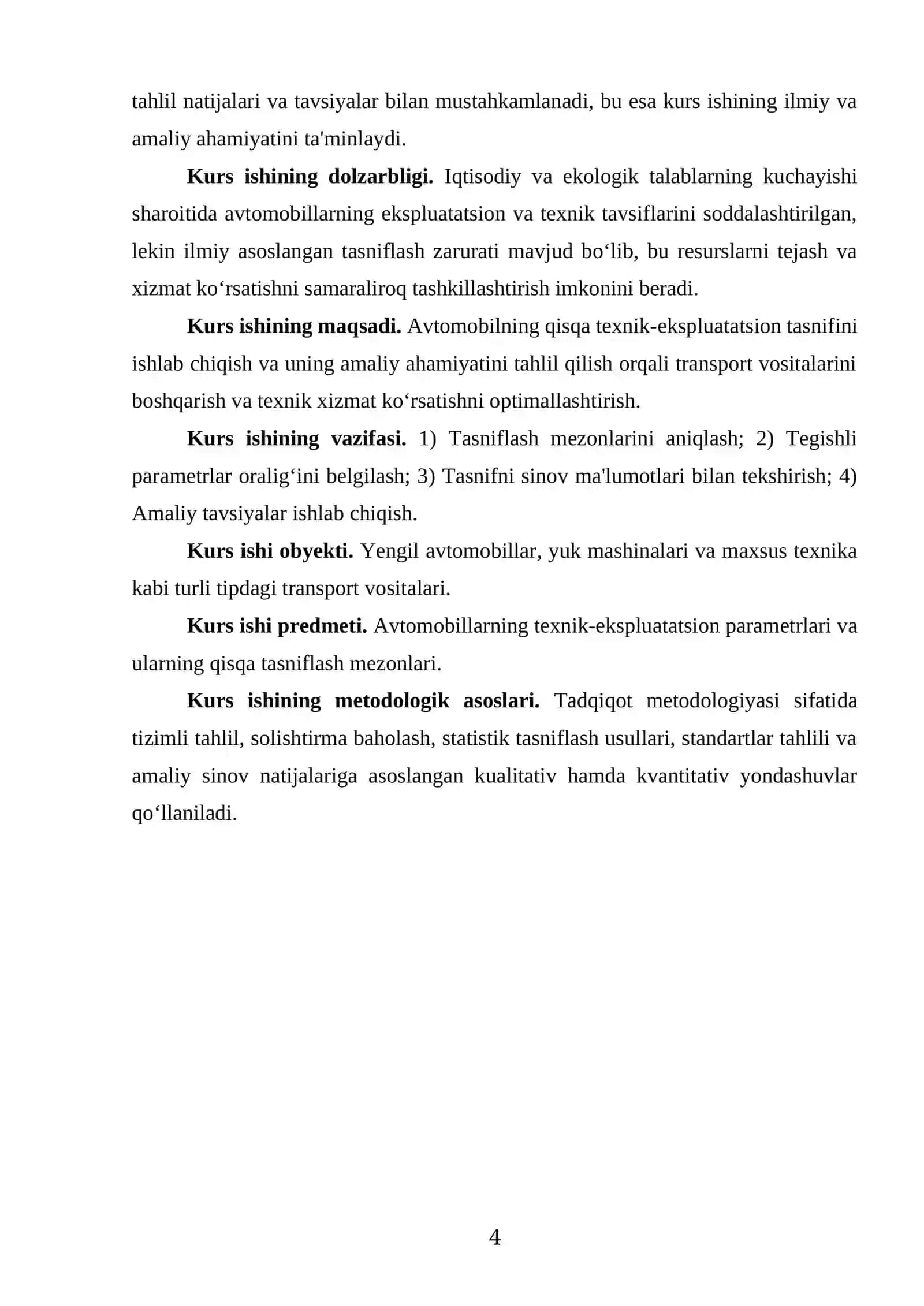 AVTOMABILNI QISQA TEXNIK-EKSPLUATATSION TASNIFI KURS ISHI 4